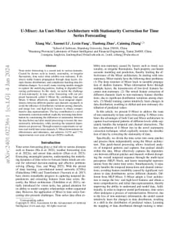 U-Mixer: An Unet-Mixer Architecture with Stationarity Correction for
  Time Series Forecasting