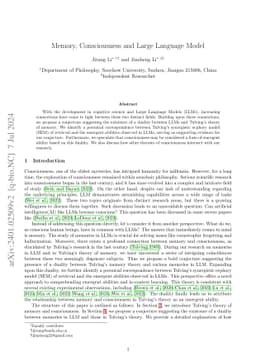 Memory, Consciousness and Large Language Model
