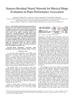 Siamese Residual Neural Network for Musical Shape Evaluation in Piano
  Performance Assessment