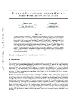 Efficacy of Utilizing Large Language Models to Detect Public Threat
  Posted Online