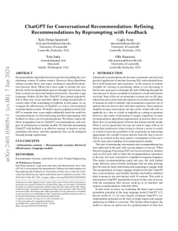 ChatGPT for Conversational Recommendation: Refining Recommendations by
  Reprompting with Feedback