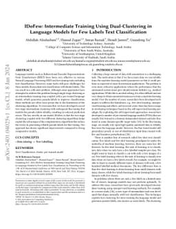 IDoFew: Intermediate Training Using Dual-Clustering in Language Models
  for Few Labels Text Classification