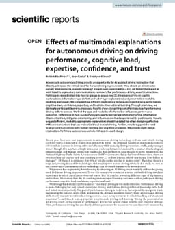Effects of Multimodal Explanations for Autonomous Driving on Driving
  Performance, Cognitive Load, Expertise, Confidence, and Trust