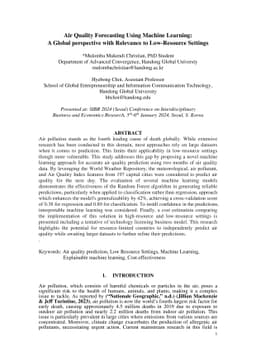 Air Quality Forecasting Using Machine Learning: A Global perspective
  with Relevance to Low-Resource Settings