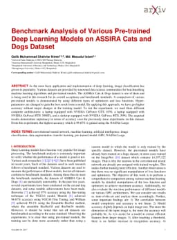 Benchmark Analysis of Various Pre-trained Deep Learning Models on ASSIRA
  Cats and Dogs Dataset