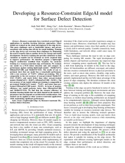 Developing a Resource-Constraint EdgeAI model for Surface Defect
  Detection
