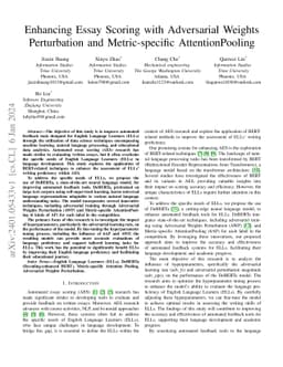 Enhancing Essay Scoring with Adversarial Weights Perturbation and
  Metric-specific AttentionPooling