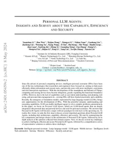 Personal LLM Agents: Insights and Survey about the Capability,
  Efficiency and Security