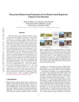 Wasserstein Distance-based Expansion of Low-Density Latent Regions for
  Unknown Class Detection