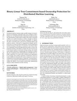 Binary Linear Tree Commitment-based Ownership Protection for Distributed
  Machine Learning