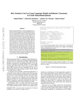 How Teachers Can Use Large Language Models and Bloom's Taxonomy to
  Create Educational Quizzes