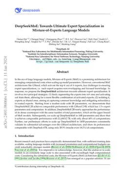 DeepSeekMoE: Towards Ultimate Expert Specialization in
  Mixture-of-Experts Language Models