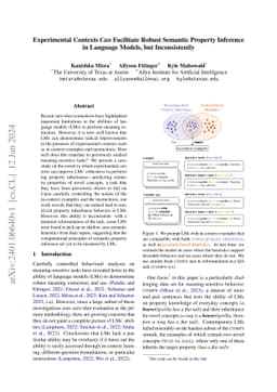 Experimental Contexts Can Facilitate Robust Semantic Property Inference
  in Language Models, but Inconsistently