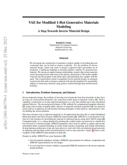 VAE for Modified 1-Hot Generative Materials Modeling, A Step Towards
  Inverse Material Design