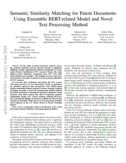 Semantic Similarity Matching for Patent Documents Using Ensemble
  BERT-related Model and Novel Text Processing Method