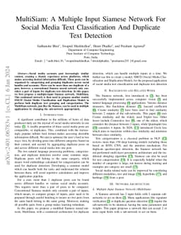 MultiSiam: A Multiple Input Siamese Network For Social Media Text
  Classification And Duplicate Text Detection