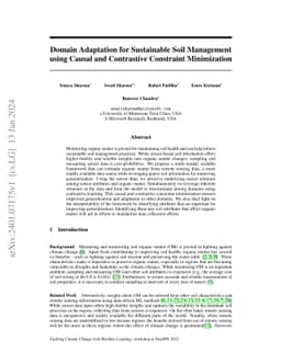 Domain Adaptation for Sustainable Soil Management using Causal and
  Contrastive Constraint Minimization