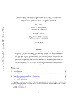 Consistency of semi-supervised learning, stochastic tug-of-war games,
  and the p-Laplacian