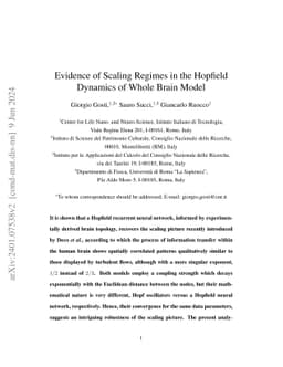 Evidence of Scaling Regimes in the Hopfield Dynamics of Whole Brain Model