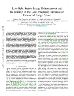 Low-light Stereo Image Enhancement and De-noising in the Low-frequency
  Information Enhanced Image Space