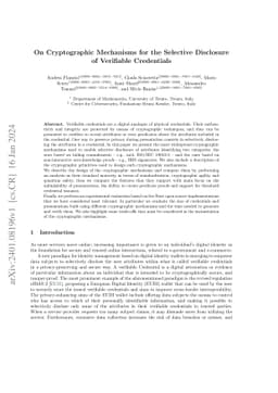 On Cryptographic Mechanisms for the Selective Disclosure of Verifiable
  Credentials
