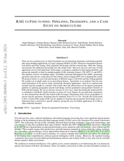 RAG vs Fine-tuning: Pipelines, Tradeoffs, and a Case Study on
  Agriculture