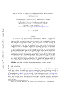 Registration of algebraic varieties using Riemannian optimization