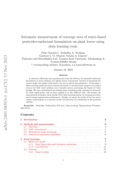 Automatic measurement of coverage area of water-based
  pesticides-surfactant formulation on plant leaves using deep learning tools