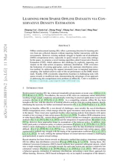 Learning from Sparse Offline Datasets via Conservative Density
  Estimation