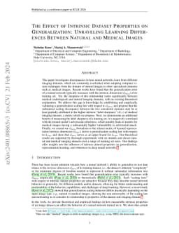 The Effect of Intrinsic Dataset Properties on Generalization: Unraveling
  Learning Differences Between Natural and Medical Images