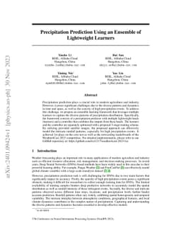 Precipitation Prediction Using an Ensemble of Lightweight Learners