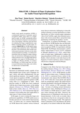 SlideAVSR: A Dataset of Paper Explanation Videos for Audio-Visual Speech
  Recognition
