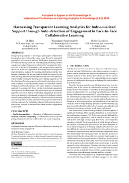 Harnessing Transparent Learning Analytics for Individualized Support
  through Auto-detection of Engagement in Face-to-Face Collaborative Learning
