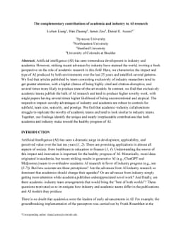 The complementary contributions of academia and industry to AI research