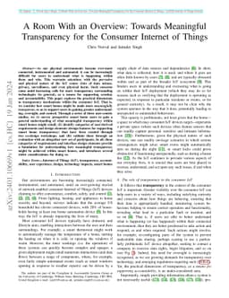 A Room With an Overview: Towards Meaningful Transparency for the
  Consumer Internet of Things