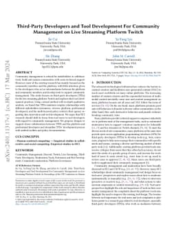Third-Party Developers and Tool Development For Community Management on
  Live Streaming Platform Twitch