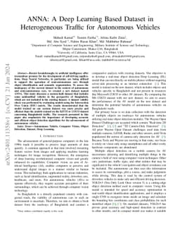 ANNA: A Deep Learning Based Dataset in Heterogeneous Traffic for
  Autonomous Vehicles