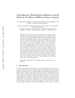 Controlling the Misinformation Diffusion in Social Media by the Effect
  of Different Classes of Agents