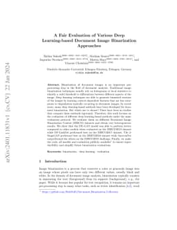 A Fair Evaluation of Various Deep Learning-Based Document Image
  Binarization Approaches