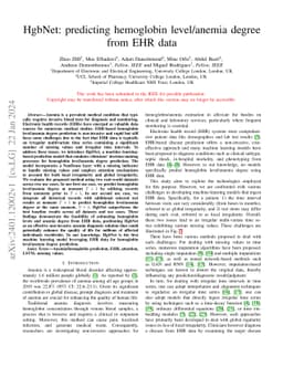 HgbNet: predicting hemoglobin level/anemia degree from EHR data
