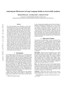 Analyzing the Effectiveness of Large Language Models on Text-to-SQL
  Synthesis