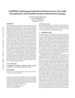 MAPPING: Debiasing Graph Neural Networks for Fair Node Classification with Limited Sensitive Information Leakage