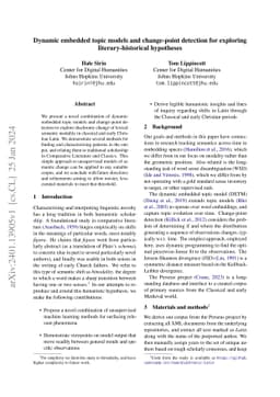 Dynamic embedded topic models and change-point detection for exploring
  literary-historical hypotheses
