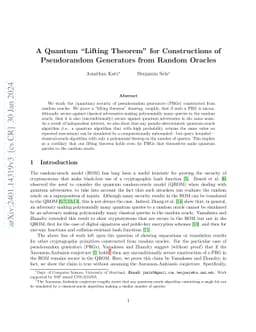 A Quantum "Lifting Theorem" for Constructions of Pseudorandom Generators
  from Random Oracles