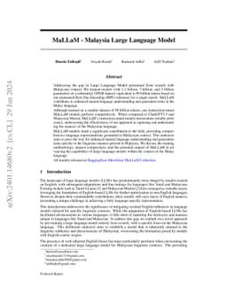 MaLLaM -- Malaysia Large Language Model