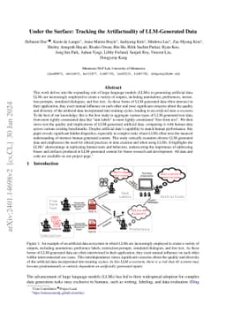 Under the Surface: Tracking the Artifactuality of LLM-Generated Data