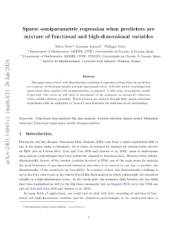 Sparse semiparametric regression when predictors are mixture of
  functional and high-dimensional variables