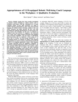 Appropriateness of LLM-equipped Robotic Well-being Coach Language in the
  Workplace: A Qualitative Evaluation