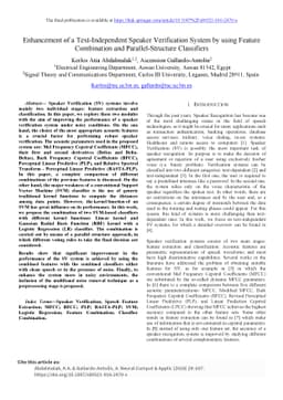 Enhancement of a Text-Independent Speaker Verification System by using
  Feature Combination and Parallel-Structure Classifiers