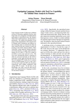 Equipping Language Models with Tool Use Capability for Tabular Data
  Analysis in Finance